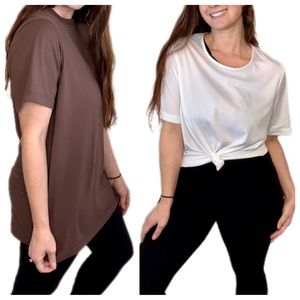MADE IN USA Vintage Neutral Everyday Basic TShirt Tops Brown and Sheer White M/L
